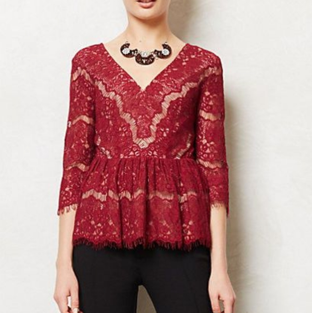 Maeve Red Lace Peplum Blouse